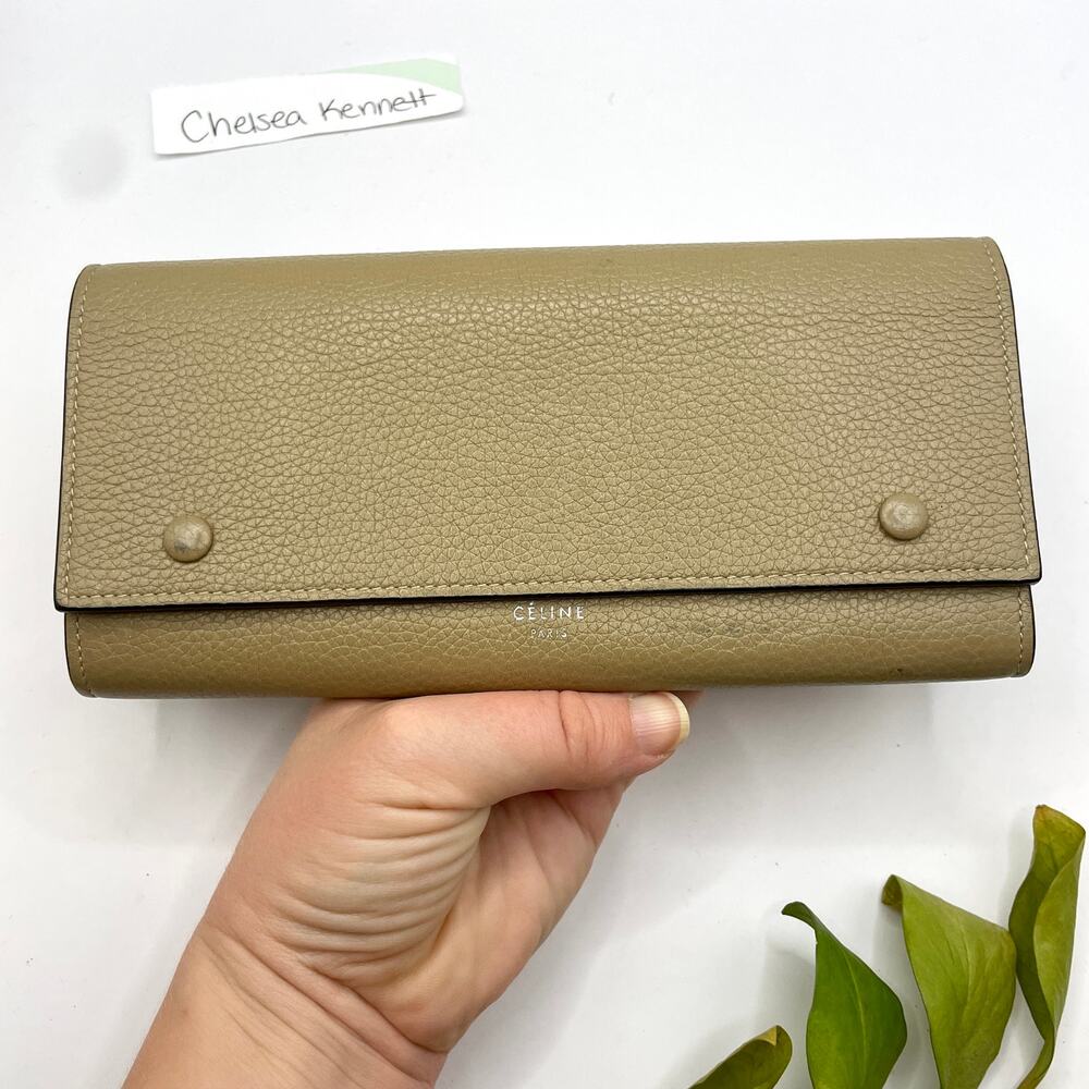 Celine Large Flap Continental Long Double Snap Trifold Wallet Grained Calfskin